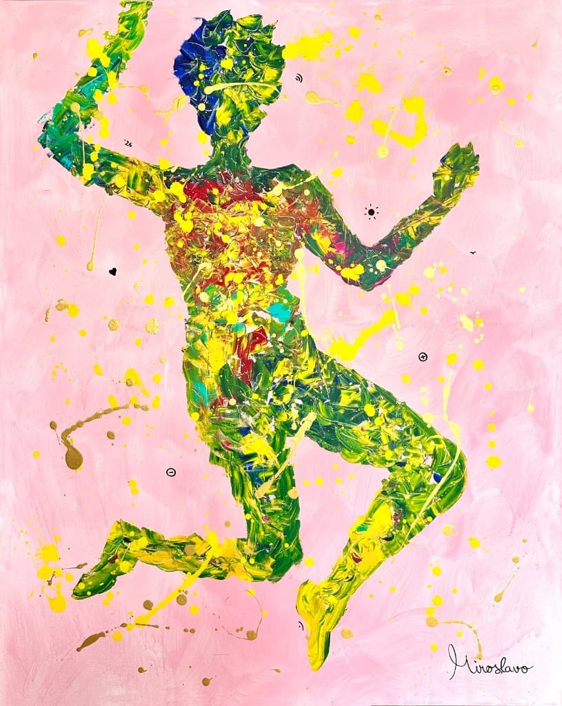 Freedom — jumping figure abstract painting by Miroslavo